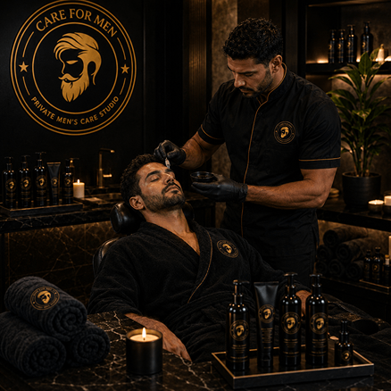 Homem na cadeira fazendo tratamento em ambiente premium