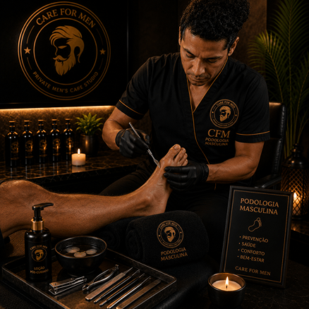 Profissional realizando podologia masculina