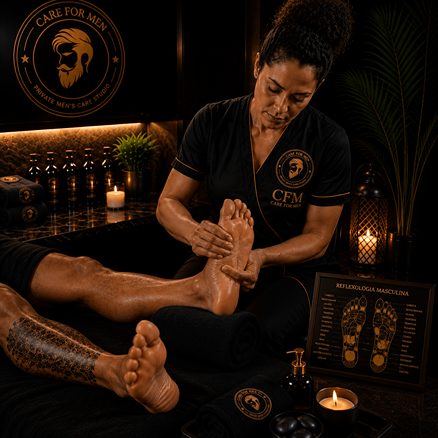 Profissional realizando reflexologia masculina